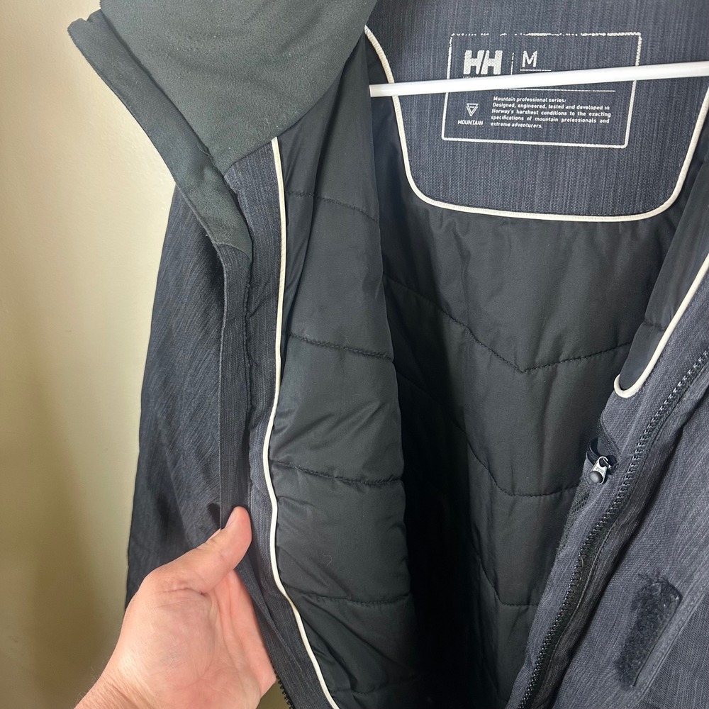 Helly Hansen Jacket Mens Medium Charcoal Grey Zip Hooded Outdoor Helly Tech - Picture 7 of 10